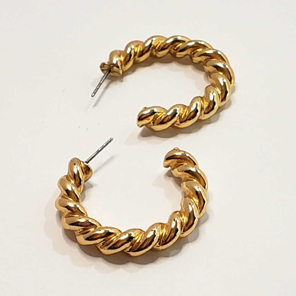 Gold Tone Twisted Hoop Earrings